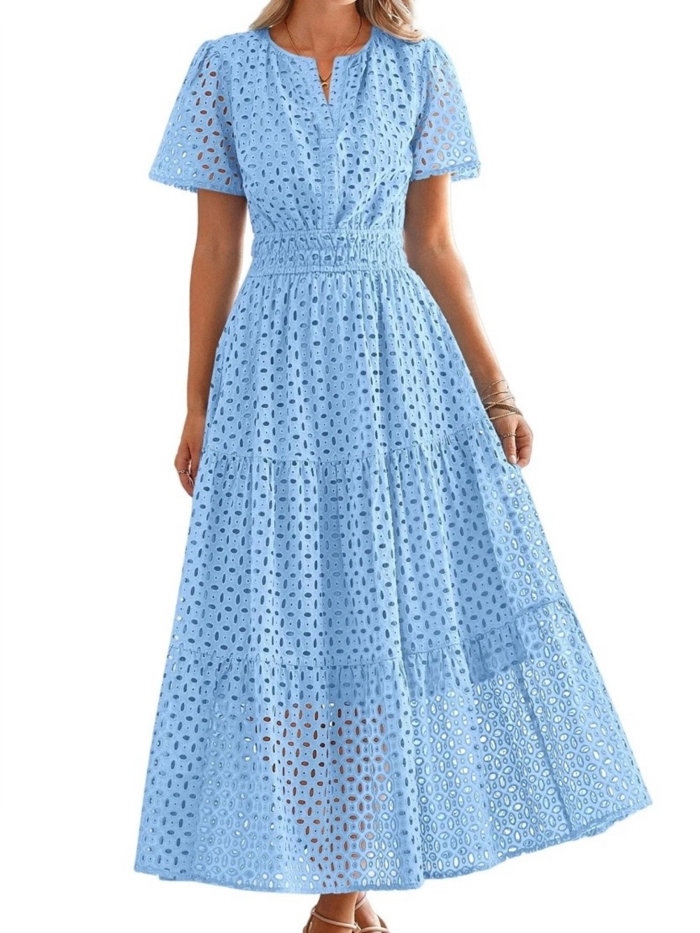 Pretty Garden Women’s Summer Maxi Dress Blue Eyelet Size XXL A-Line Lined NWT
